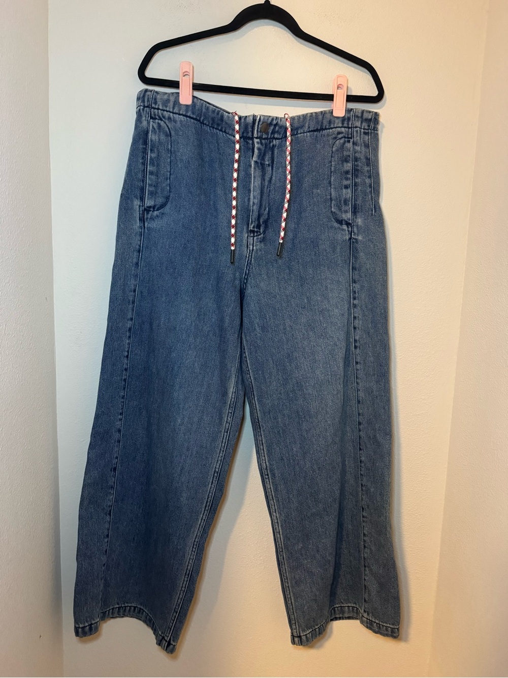 Pilcro Anthropologie Wide Leg Mid-Blue Women's Jeans with Drawstring